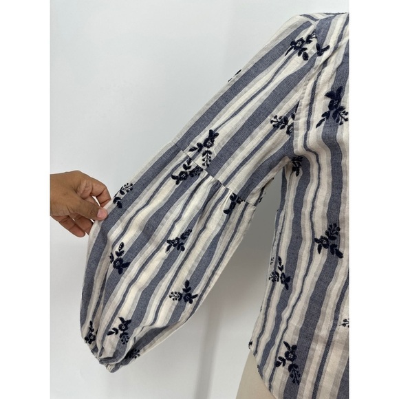 Misa Los Angeles Striped Floral Embroidery Long Sleeve Blouse - Picture 4 of 12